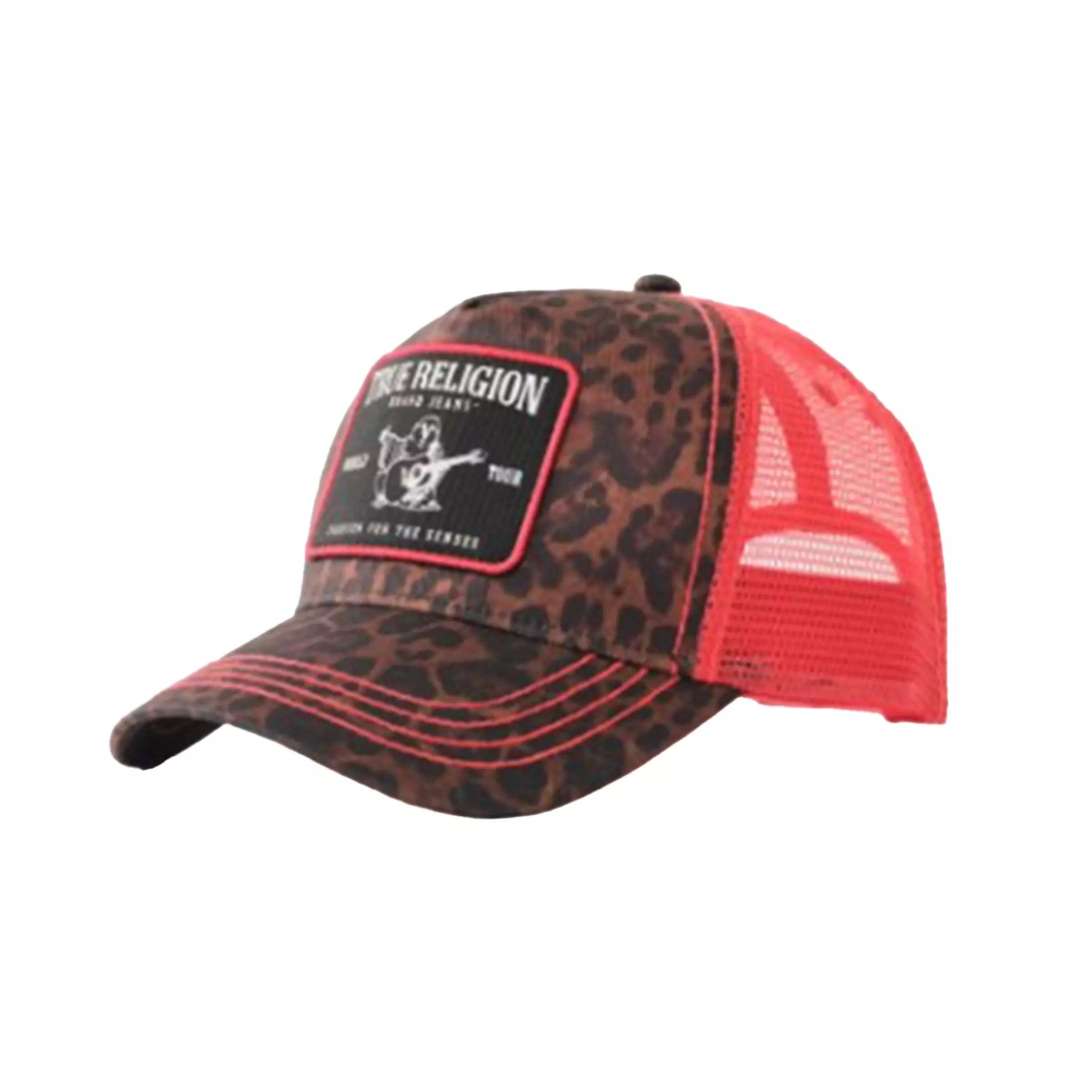 True Religion Concert Cheetah Patch Trucker Hat-Black/Orange